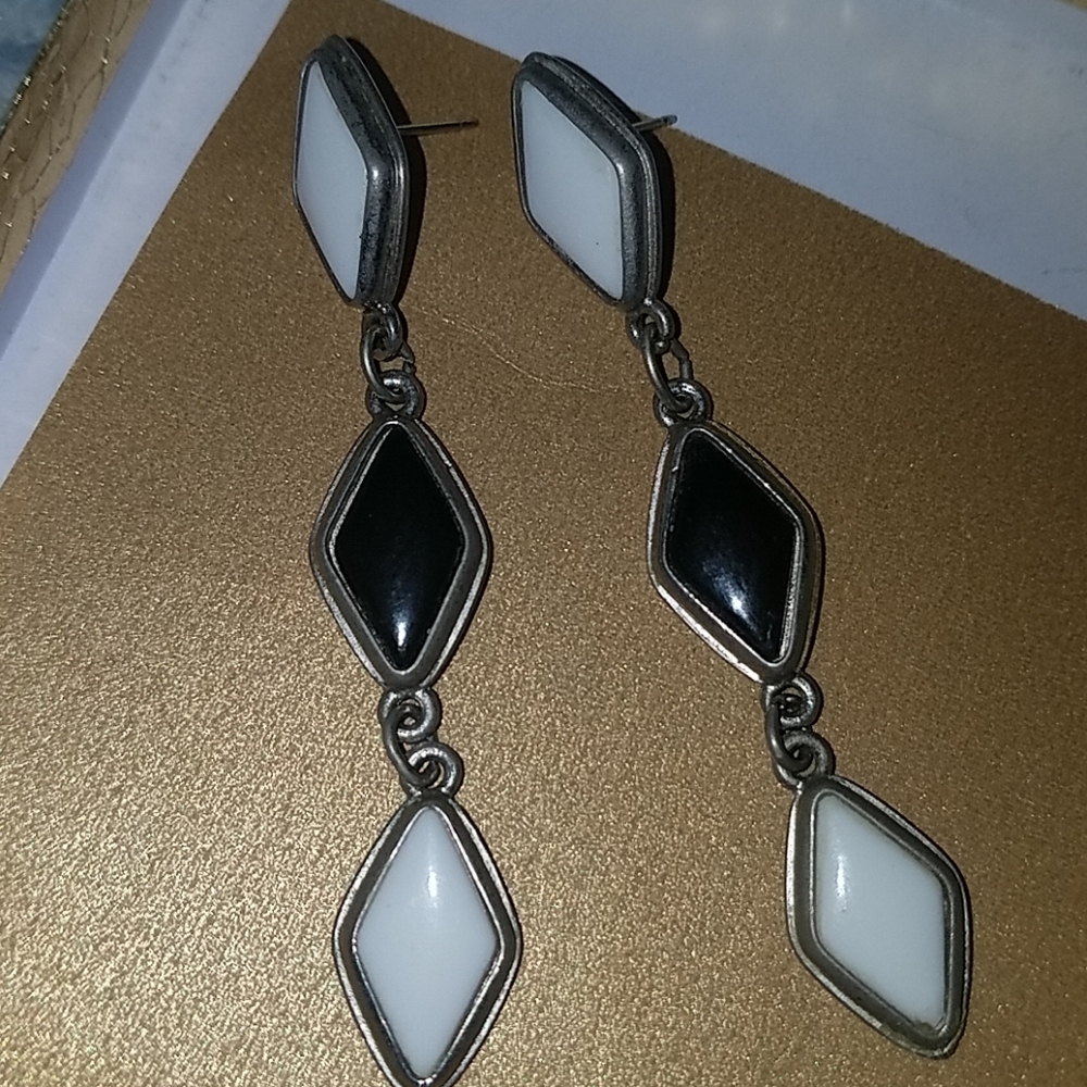 Sterling Silver Black & White Diamond Earrings